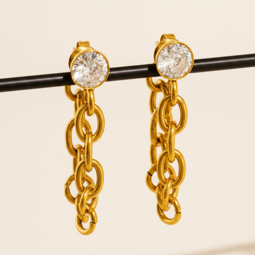 Crystal Chain Drop Earrings – Black Pole